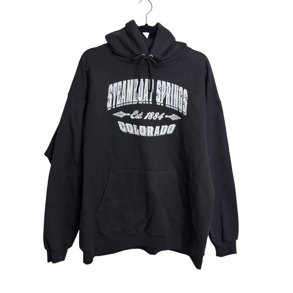 Hanes Hoodie Sweatshirt Men L Black Steamboat Springs Colorado Ultimate Printpro